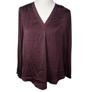Alfani Medium Burgundy Washed Satin Polyester Long Sleeve Blouse NWT